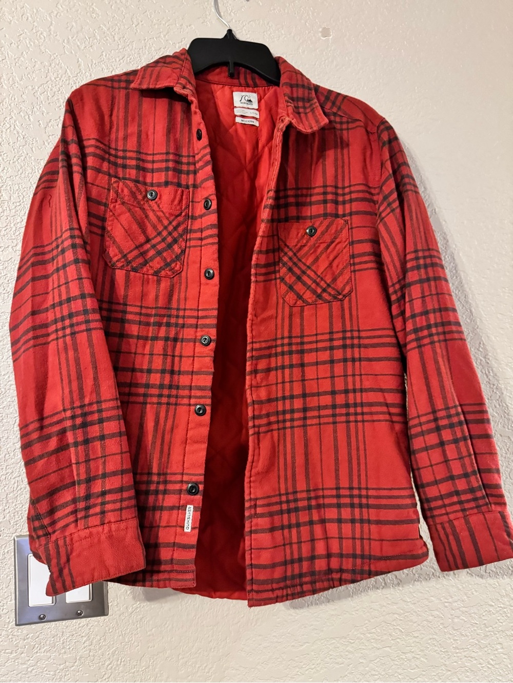 Quiksilver Red and Black Plaid Quilted Shirt Jacket